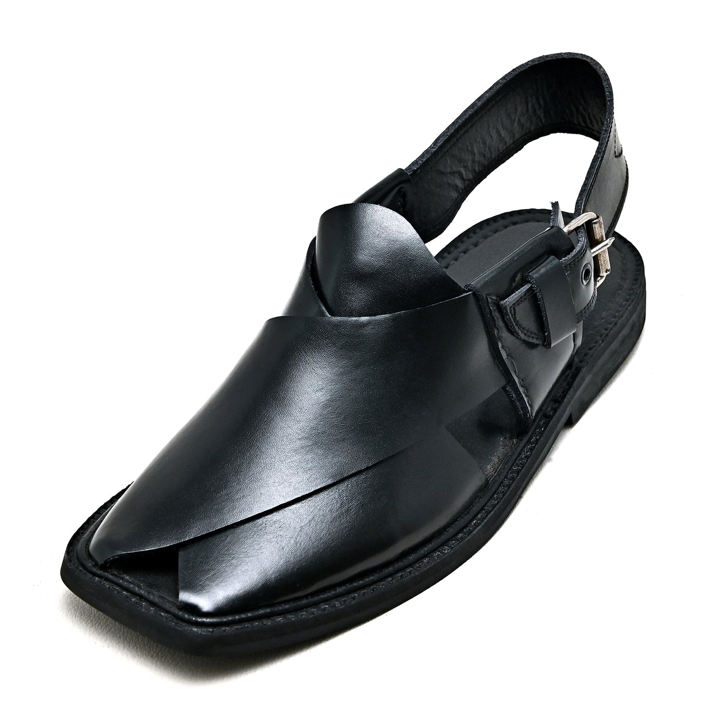 Black Round Charsadda Chappal - 702